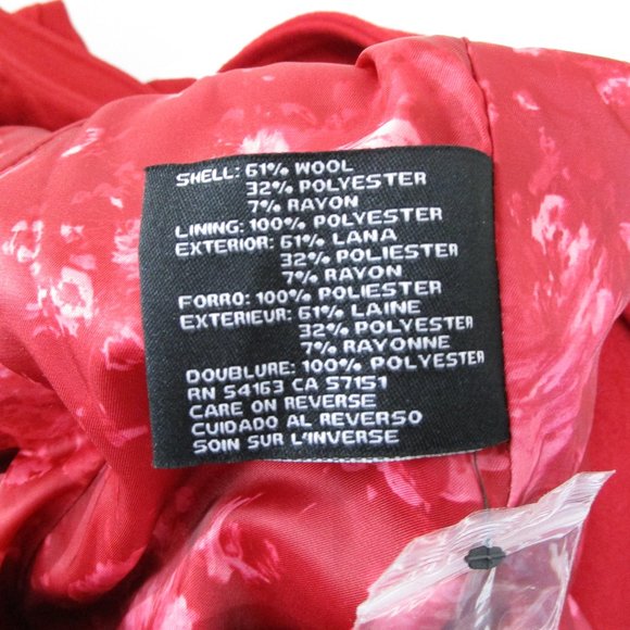 GUESS Los Angeles Plus Size Red Belted Wool Pea Coat Top Coat Size XXL - Picture 13 of 15